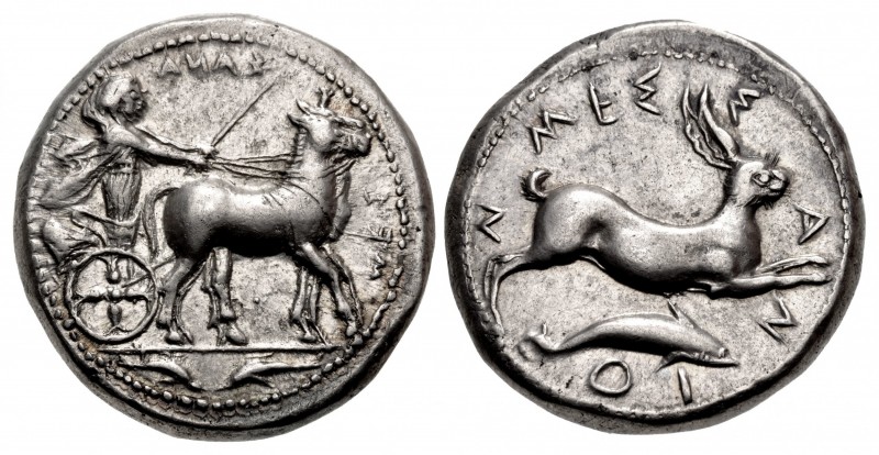 SICILY, Messana. 420-413 BC. AR Tetradrachm (25mm, 17.25 g, 6h). The nymph Messa...