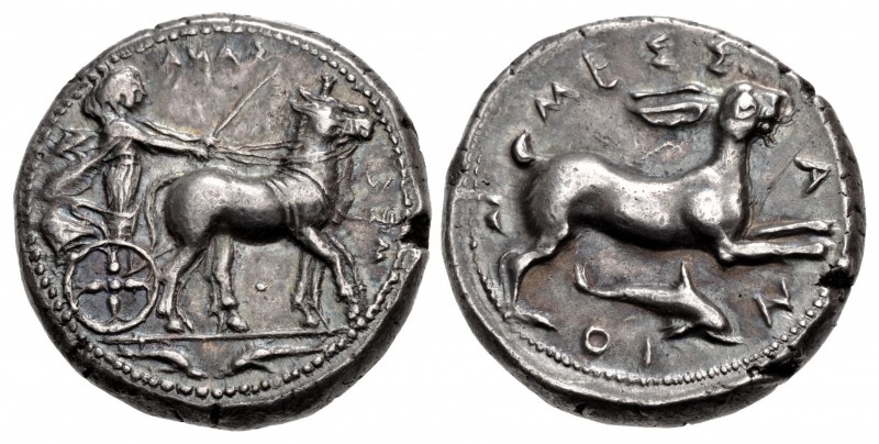 SICILY, Messana. 420-413 BC. AR Tetradrachm (25mm, 17.25 g, 7h). The nymph Messa...