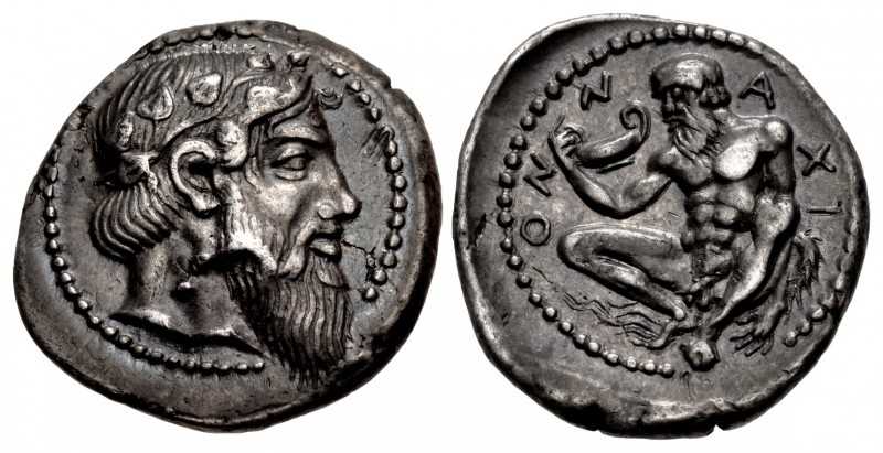 SICILY, Naxos. Circa 461-430 BC. AR Drachm (18.5mm, 4.27 g, 5h). Bearded head of...