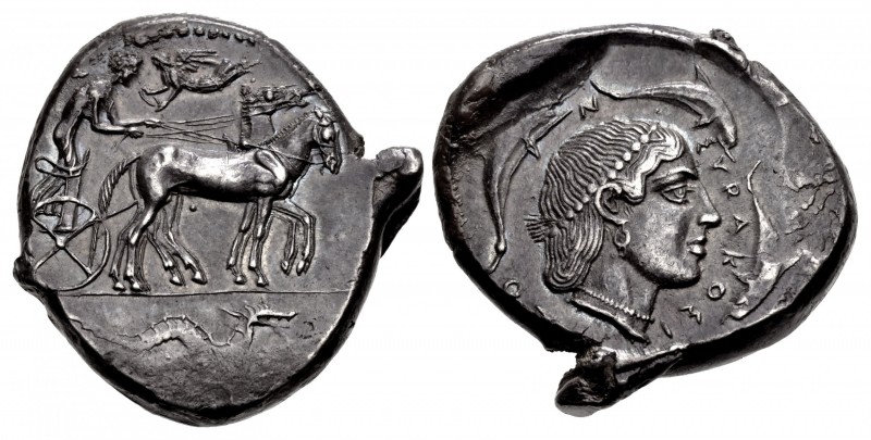 SICILY, Syracuse. Second Democracy. 466-405 BC. AR Tetradrachm (26mm, 17.39 g, 3...