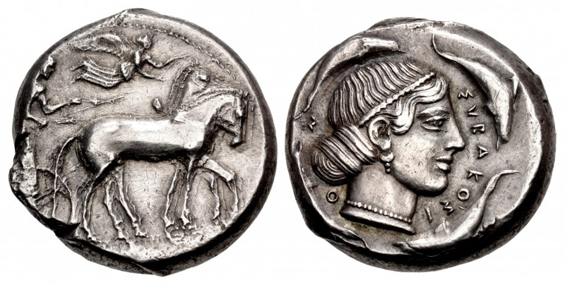 SICILY, Syracuse. Second Democracy. 466-405 BC. AR Tetradrachm (24mm, 17.35 g, 5...