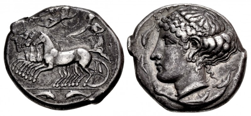 SICILY, Syracuse. Second Democracy. 466-405 BC. AR Tetradrachm (27mm, 17.14 g, 4...