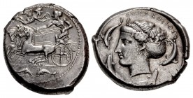 SICILY, Syracuse. Second Democracy. 466-405 BC. AR Tetradrachm (24mm, 17.35 g, 10h). Reverse die signed by Eukleidas. Struck circa 415-409 BC.
