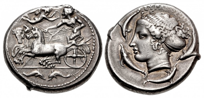 SICILY, Syracuse. Second Democracy. 466-405 BC. AR Tetradrachm (25.5mm, 17.16 g,...