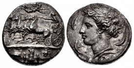 SICILY, Syracuse. Dionysios I. 405-367 BC. AR Dekadrachm (35mm, 41.63 g, 1h). Reverse Signed by Euainetos. Struck circa 405-390 BC.