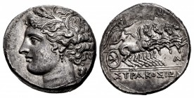 SICILY, Syracuse. Fifth Democracy. 214-212 BC. AR 8 Litrai (20.5mm, 6.75 g, 7h). Reverse die signed by the artist Ly(sid)–. Struck circa 213-212 BC.