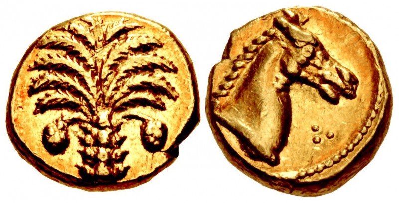CARTHAGE. Circa 350-320 BC. AV Tenth Stater (7mm, 0.89 g, 11h). Carthage mint. P...
