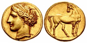 CARTHAGE. Circa 270-264 BC. AV 1½ Shekels – Tridrachm (23mm, 12.50 g, 11h). Carthage mint.