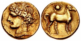 CARTHAGE, First Punic War. Circa 264-241 BC. EL 1½ Shekels – Tridrachm (22mm, 10.67 g, 12h). Reduced standard. Carthage mint.