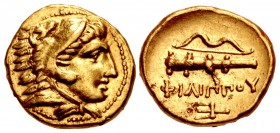 KINGS of MACEDON. temp. Philip II – Alexander III. Circa 340/36-328 BC. AV Quarter Stater (10mm, 2.05 g, 10h). In the name and types of Philip II. Pel...