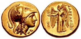 KINGS of MACEDON. temp. Alexander III – Philip III. Circa 325-319 BC. AV Stater (18mm, 8.60 g, 3h). In the name of Alexander III. Amphipolis mint. Str...