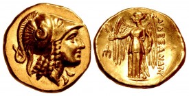 KINGS of MACEDON. temp. Alexander III – Philip III. Circa 325-319 BC. AV Stater (18mm, 8.58 g, 3h). In the name of Alexander III. Amphipolis mint. Str...