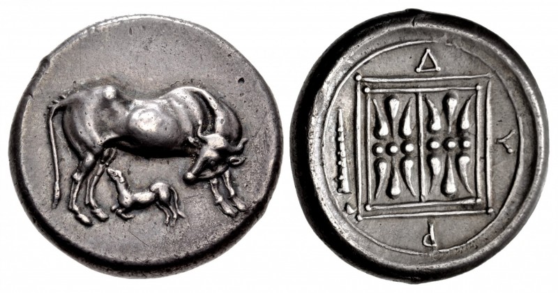 ILLYRIA, Dyrrhachion. Circa 340-280 BC. AR Stater (22.5mm, 10.97 g, 1h). Cow sta...