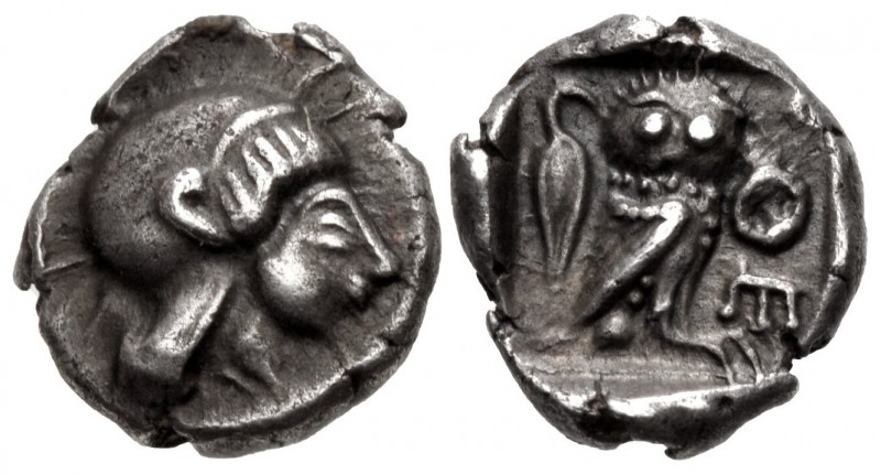 ATTICA, Athens. Circa 485/0 BC. AR Obol (7.5mm, 0.64 g, 6h). Head of Athena righ...