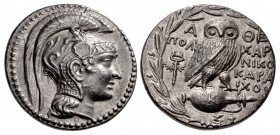 ATTICA, Athens. Circa 165-42 BC. AR Tetradrachm (29mm, 16.99 g, 12h). New Style coinage. Polycharm(os), Nikog(enes), and Karaichos, magistrates. Struc...