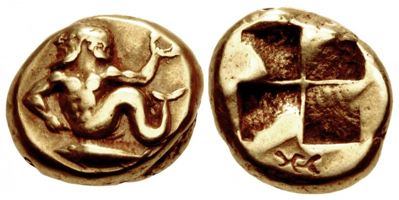 MYSIA, Kyzikos. Circa 550-450 BC. EL Hekte – Sixth Stater (11mm, 2.65 g). Triton...