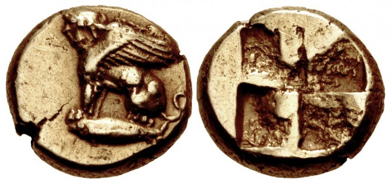 MYSIA, Kyzikos. Circa 550-450 BC. EL Hemihekte – Twelfth Stater (9mm, 1.30 g). S...