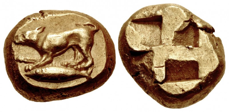 MYSIA, Kyzikos. Circa 550-450 BC. EL Hekte – Sixth Stater (10mm, 2.64 g). Wolf a...