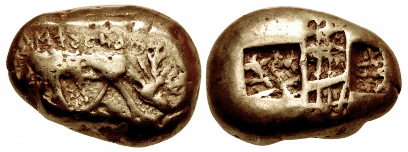 IONIA, Ephesos. Phanes. Circa 625-600 BC. EL Stater (20.5mm, 14.08 g). Stag graz...