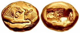 KINGS of LYDIA. Kroisos. Circa 564/53-550/39 BC. AV Stater (15.5mm, 8.06 g). Light standard. Sardes mint.