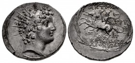 SELEUKID EMPIRE. Antiochos VI Dionysos. 144-142 BC. AR Tetradrachm (30mm, 16.58 g, 12h). Apameia on the Axios (Orontes) mint. Dated SE 169 (144/3 BC).