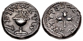 JUDAEA, Jewish War. 66-70 CE. AR Shekel (22mm, 14.08 g, 11h). Jerusalem mint. Dated year 2 (67/8 CE).