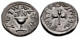 JUDAEA, Jewish War. 66-70 CE. AR Shekel (24mm, 13.64 g, 11h). Jerusalem mint. Dated year 2 (67/8 CE).