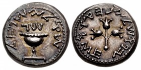 JUDAEA, Jewish War. 66-70 CE. AR Shekel (22mm, 14.24 g, 12h). Jerusalem mint. Dated year 3 (68/9 CE).