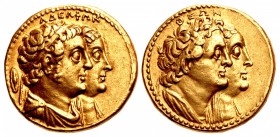 PTOLEMAIC KINGS of EGYPT. Ptolemy II Philadelphos, with Arsinöe II, Ptolemy I, and Berenike I. 285-246 BC. AV Mnaieion – ‘Oktadrachm’ (27mm, 27.74 g, ...