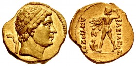 BAKTRIA, Greco-Baktrian Kingdom. Diodotos I Soter. Circa 255-235 BC. AV Stater (19mm, 8.21 g, 6h). In the name of Antiochos II of Syria. Mint A (near ...