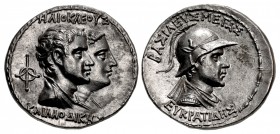 BAKTRIA, Greco-Baktrian Kingdom. Eukratides I Megas. Circa 170-145 BC. AR Tetradrachm (32.25mm, 16.96 g, 12h). Dynastic pedigree issue.