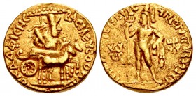 INDIA, Kushan Empire. Vima Kadphises. Circa AD 113-127. AV Dinar (19mm, 7.95 g, 12h). Main mint in Baktria.