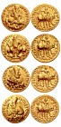 INDIA, Kushan Empire. Vima Kadphises. Circa AD 113-127. Set of Four AV 2 Dinars. Bilingual series. Main mint in Baktria. 3rd emission.