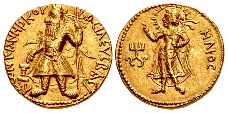 INDIA, Kushan Empire. Kanishka I. Circa AD 127/8-152. AV Dinar (22mm, 8.02 g, 12...