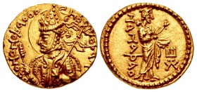 INDIA, Kushan Empire. Huvishka. Circa AD 152-192. AV Dinar (20mm, 7.91 g, 12h). Main mint in Baktria (Balkh?). Late phase.