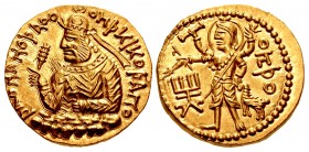 INDIA, Kushan Empire. Huvishka. Circa AD 152-192. AV Dinar (19mm, 7.85 g, 12h). Subsidiary mint in Gandhara (Peshawar?). Early phase.