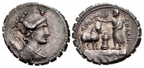 A. Postumius A.f. Sp.n. Albinus. 81 BC. AR Serrate Denarius (19mm, 3.90 g, 11h). Rome mint.