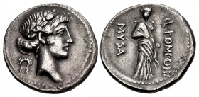 Q. Pomponius Musa. 56 BC. AR Denarius (18mm, 3.51 g, 6h). Rome mint.