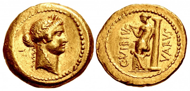 Moneyer issues of Imperatorial Rome. C. Vibius Varus. 42 BC. AV Aureus (21mm, 7....