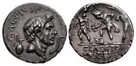 The Pompeians. Sextus Pompey. 37/6 BC. AR Denarius (18mm, 3.86 g, 11h). Uncertain Sicilian mint.