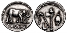 The Caesarians. Julius Caesar. April-August 49 BC. AR Denarius (17.5mm, 3.92 g, 3h). Military mint traveling with Caesar.