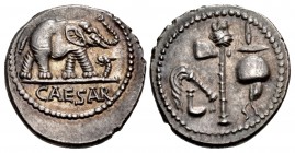 The Caesarians. Julius Caesar. April-August 49 BC. AR Denarius (18mm, 3.96 g, 12h). Military mint traveling with Caesar.