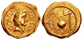 The Caesarians. Julius Caesar. Early 46 BC. AV Aureus (21mm, 7.75 g, 1h). Rome mint; A. Hirtius, praetor.