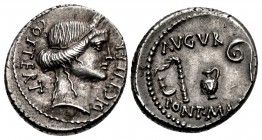 The Caesarians. Julius Caesar. January-April 46 BC. AR Denarius (17mm, 3.97 g, 4h). Uncertain (Utica[?]) mint.