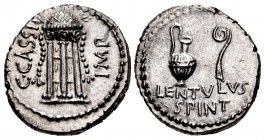 The Republicans. C. Cassius Longinus. Spring 42 BC. AR Denarius (17mm, 3.84 g, 6h). Military mint, probably at Smyrna; P. Cornelius Lentulus Spinther,...