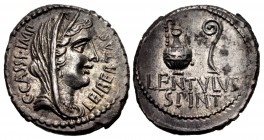 The Republicans. C. Cassius Longinus. Spring 42 BC. AR Denarius (17.5mm, 4.07 g, 6h). Military mint, probably at Smyrna; P. Lentulus Spinther, legatus...