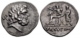 The Republicans. L. Staius Murcus. 41 BC. AR Denarius (18.5mm, 3.86 g, 9h). Mint traveling with Murcus in the Ionian Sea.