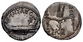 The Triumvirs. Mark Antony. Autumn 32-spring 31 BC. AR Denarius (17mm, 3.39 g, 7h). Legionary type. Patrae(?) mint.