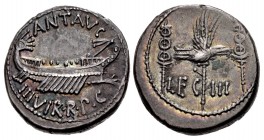The Triumvirs. Mark Antony. Autumn 32-spring 31 BC. AR Denarius (16mm, 3.44 g, 6h). Legionary type. Patrae(?) mint.