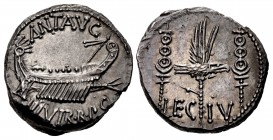 The Triumvirs. Mark Antony. Autumn 32-spring 31 BC. AR Denarius (16mm, 3.69 g, 6h). Legionary type. Patrae(?) mint.